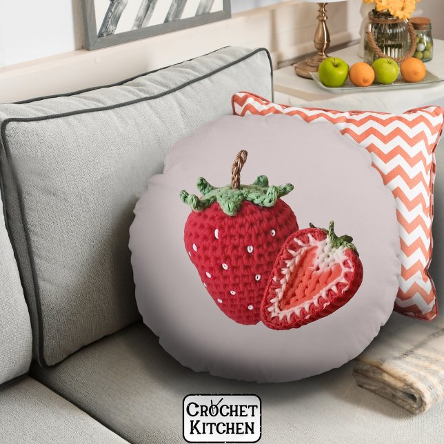 Cojín Redondo Pequeña Moda Mínima De Granito Rosa Crochet Fresa (Subido por el creador)
