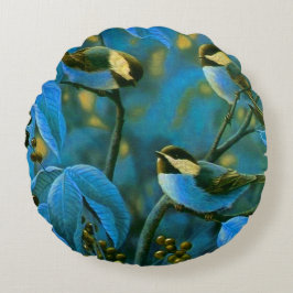 Cojín Redondo Pequeñas aves amarillas