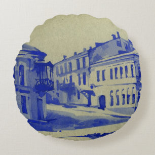 Cojín Redondo Pequeñas calles en la ciudad vieja