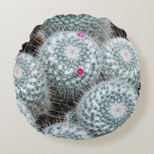Cojín Redondo Pequeñas flores rosas cactus Plantas
