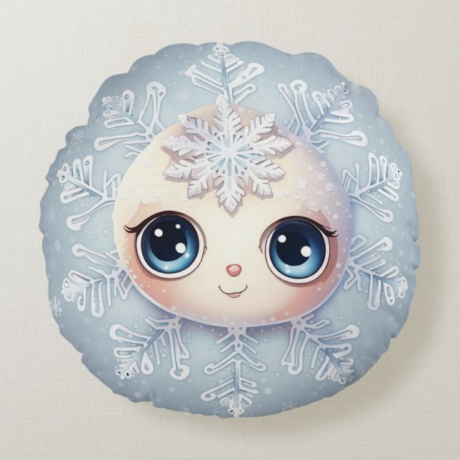 Cojín Redondo Pequeño copo de nieve 1 (Anverso)