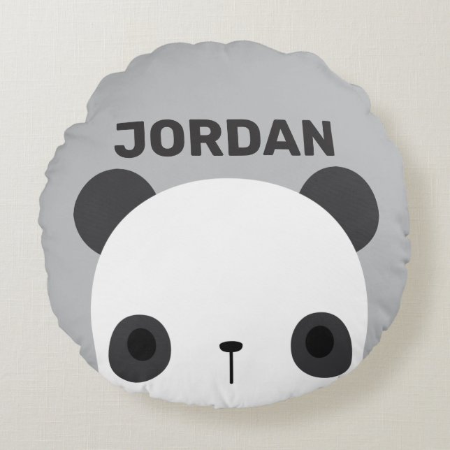 Cojín Redondo Pequeño oso oso panda con nombre personalizado (Anverso)