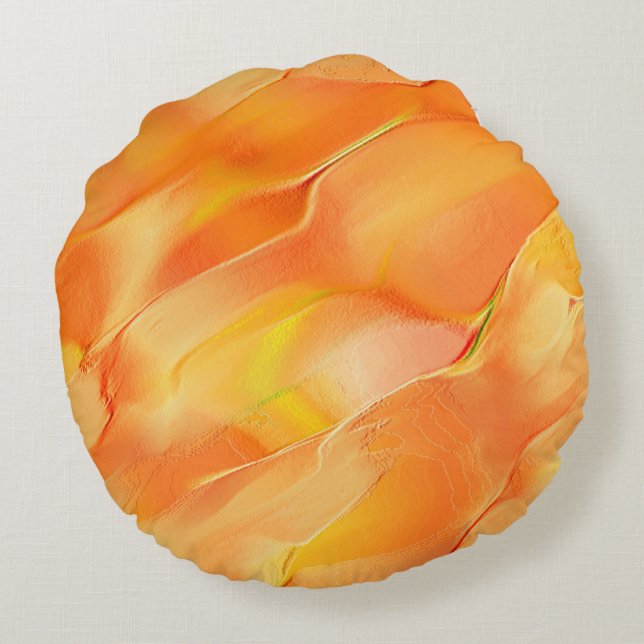 Cojín Redondo Pequeño tallado en amarillo y muchos naranjas (Reverso)