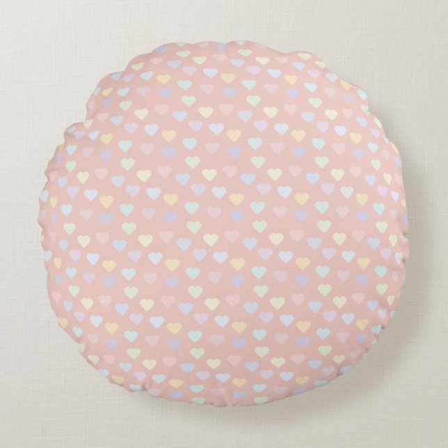 Cojín Redondo Pequeños corazones Pastel (Anverso)