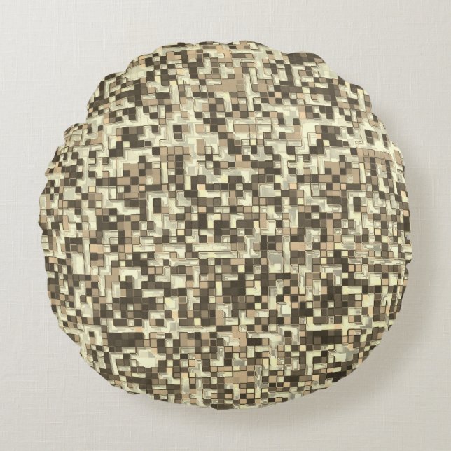 Cojín Redondo Pequeños cuadros en tonos beige marrón (Anverso)