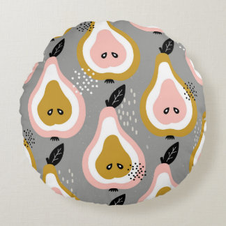 Cojín Redondo Peras coloridas, patrón vintage.