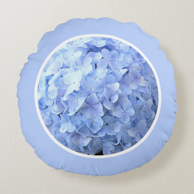 COJÍN REDONDO PERIWINKLE BLUE HYDRANGEA ROUND PILLOW (Anverso)