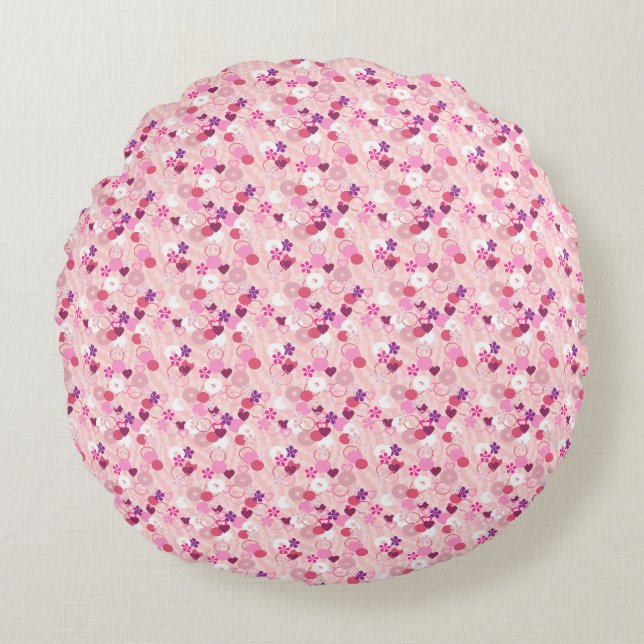 Cojín Redondo Perlas, Flores y Rosa (Anverso)