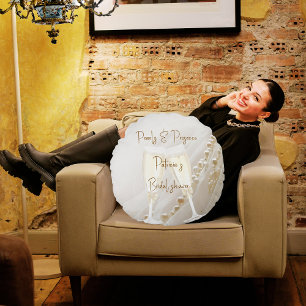 Cojín Redondo Perlas y Prosecco Desayuno de Boda Moderno y Elega