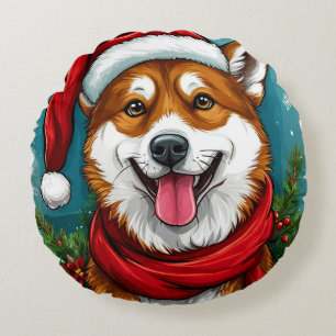 Cojín Redondo Perrito Adorable con Ropa de Santa