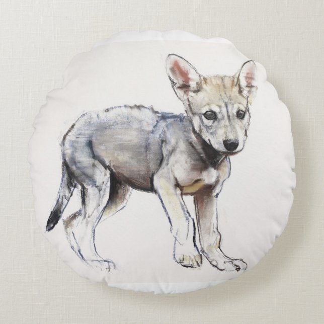 Cojín Redondo Perrito de lobo árabe de la vacilación 2009 (Anverso)