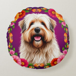 Cojín Redondo Perrito Esponjoso Adorable con Flores Mascota Flor