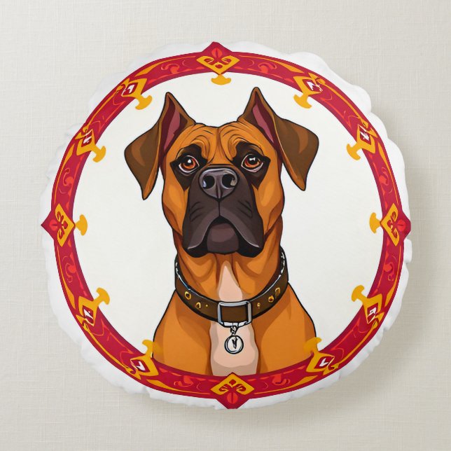 Cojín Redondo Perro adorable de caricatura (Anverso)