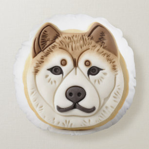 Cojín Redondo Perro Akita Inspirado en 3D