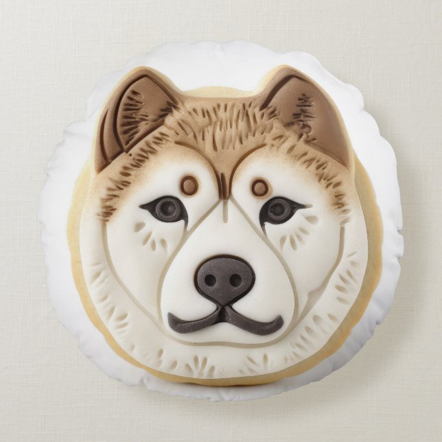 Cojín Redondo Perro Akita Inspirado en 3D (Anverso)