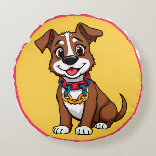 Cojín Redondo Perro Animado Adorable con Collar