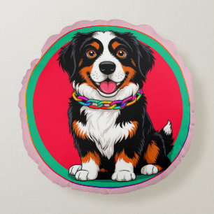 Cojín Redondo Perro Animado Adorable con Collar