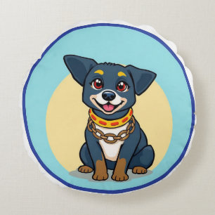 Cojín Redondo Perro animado lindo con collar
