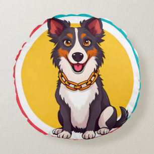 Cojín Redondo Perro animado lindo con collar