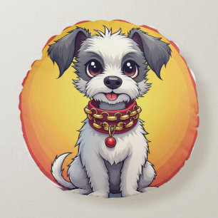 Cojín Redondo Perro animado lindo con collar
