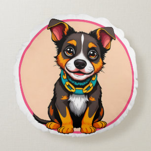 Cojín Redondo Perro animado lindo con collar