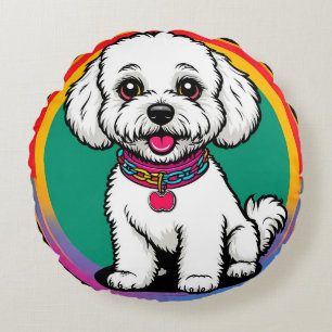 Cojín Redondo Perro animado lindo con collar