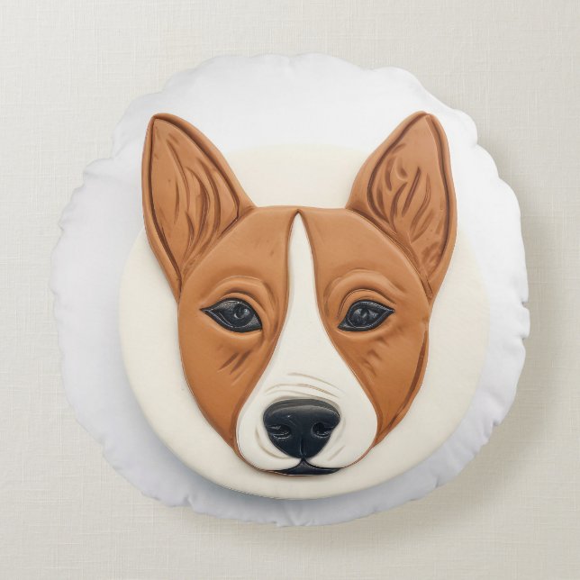 Cojín Redondo Perro Basenji 3D inspirado (Anverso)