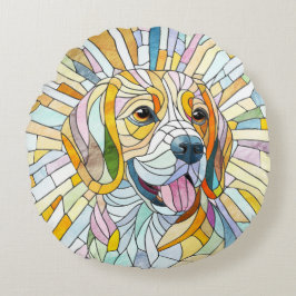 Cojín Redondo Perro Beagle - Arte Mosaico colorido