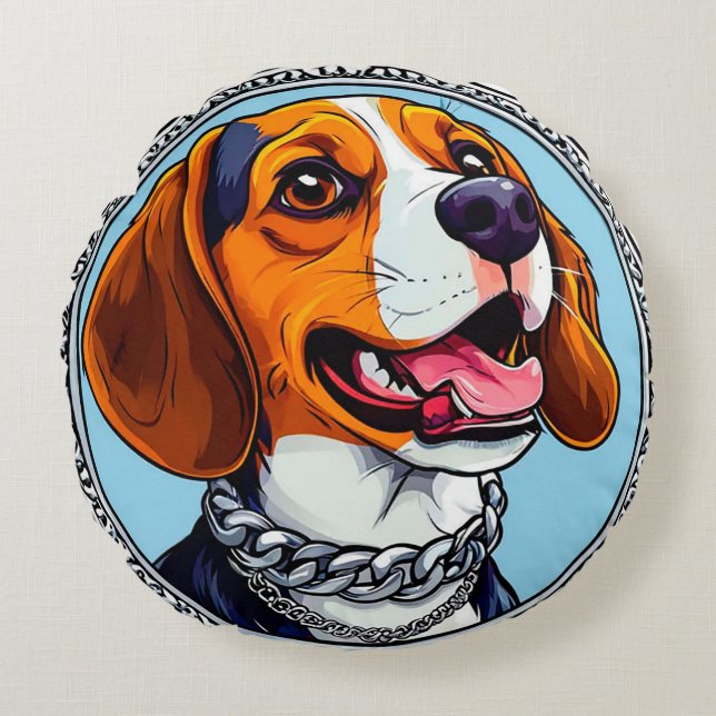 Cojín Redondo Perro beagle lindo (Anverso)