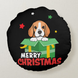 Cojín Redondo Perro Beagle Santa Amantes Merry Christmas Navidad