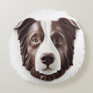 Cojín Redondo Perro Border Collie Inspirado en 3D