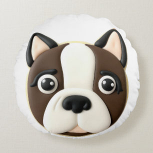 Cojín Redondo Perro Boston Terrier Inspirado en 3D