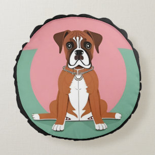 Cojín Redondo Perro Boxer en Marco Circular Vibrante