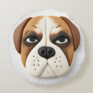 Cojín Redondo Perro Boxer Inspirado en 3D 