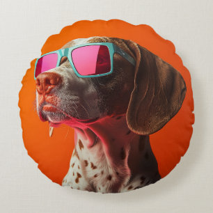 Cojín Redondo Perro bracco italiano genial con gafas de sol