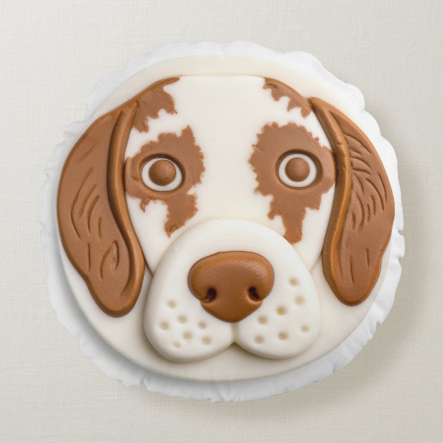 Cojín Redondo Perro Brittany Spaniel Inspirado en 3D (Anverso)