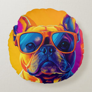 Cojín Redondo Perro bulldog francés genial con gafas de sol
