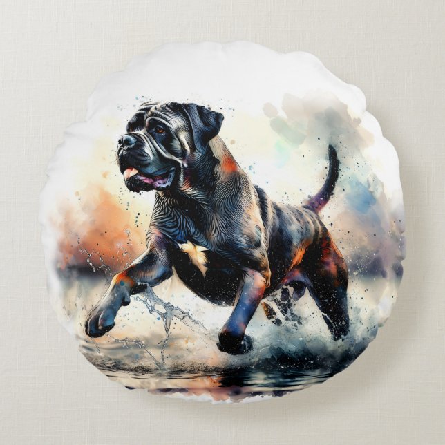 Cojín Redondo Perro Cane Corso acuarela (Anverso)