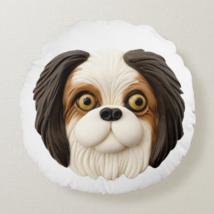 Cojín Redondo Perro Chin Japonés Inspirado en 3D