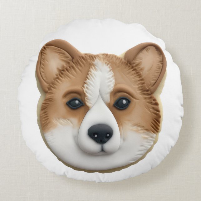Cojín Redondo Perro Corgi Inspirado en 3D (Anverso)