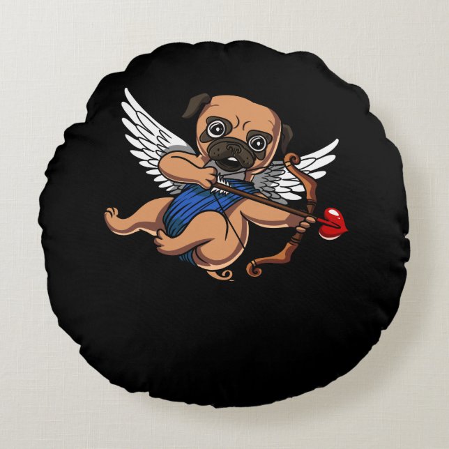 Cojín Redondo Perro Cupido De Pug Cupido (Anverso)