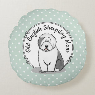Cojín Redondo Perro Cute OES Mamá Sheepdog Inglés Viejo (Gris 1)