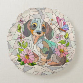 Cojín Redondo Perro Dachshund - mosaico doxie-colorido