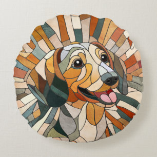 Cojín Redondo Perro Dachshund - mosaico doxie-colorido