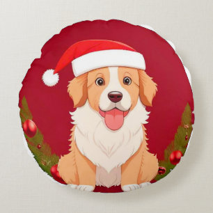 Cojín Redondo Perro de dibujos animados adorable que lleva sombr