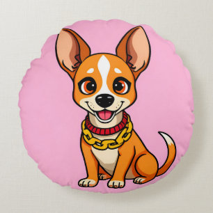 Cojín Redondo Perro de dibujos animados adorable sonriendo alegr