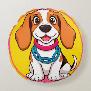 Cojín Redondo Perro de dibujos animados adorable sonriendo alegr