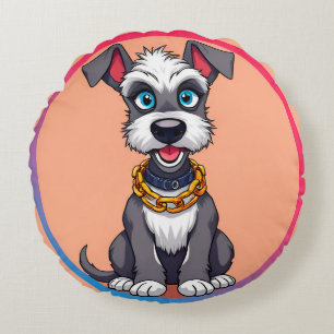 Cojín Redondo Perro de dibujos animados adorable sonriendo alegr