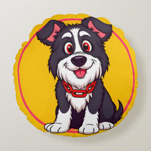 Cojín Redondo Perro de dibujos animados adorable sonriendo alegr