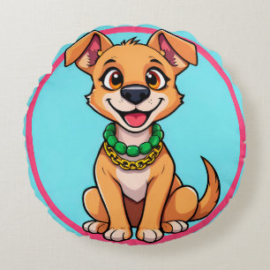 Cojín Redondo Perro de dibujos animados adorable sonriendo alegr